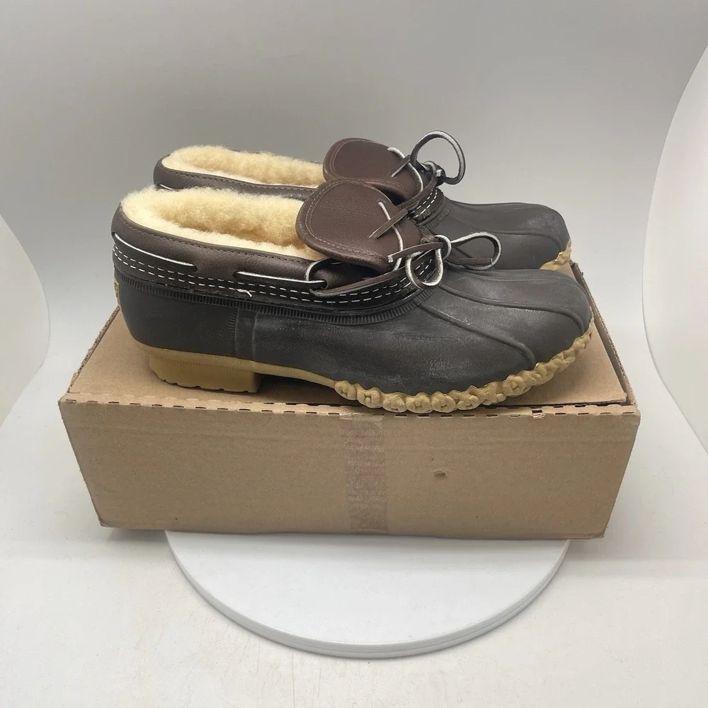 LL Bean Bean Boots Womens 8 M Brown Shearling Low Leather Duck Boot Waterproof